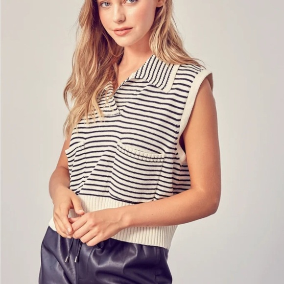 Zara Striped Sleeveless Cotton Vest Knit Top size S - Picture 2 of 11